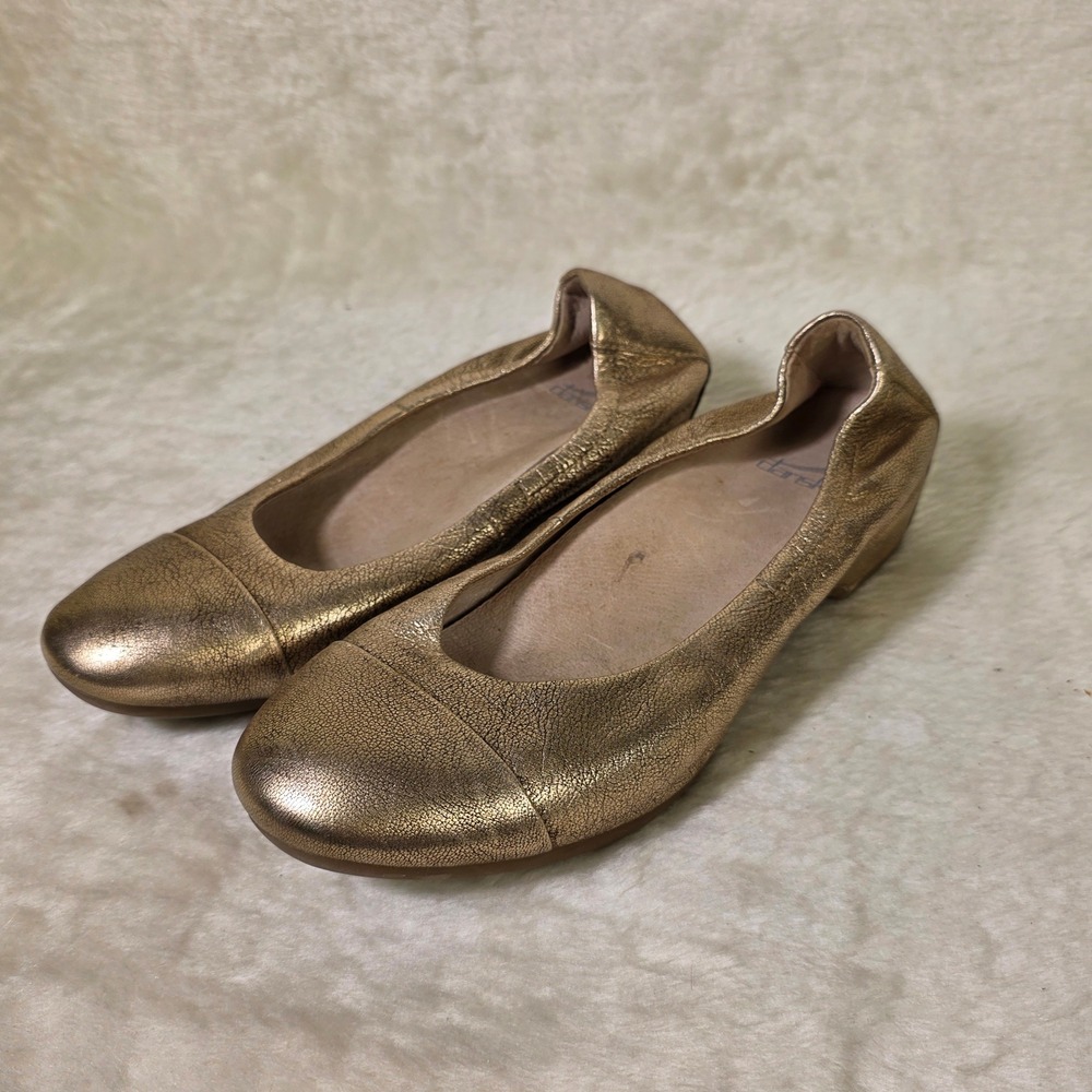 Dansko Olivia Ballet Flats Gold Metallic Leather Mini Wedge Womens 37 6